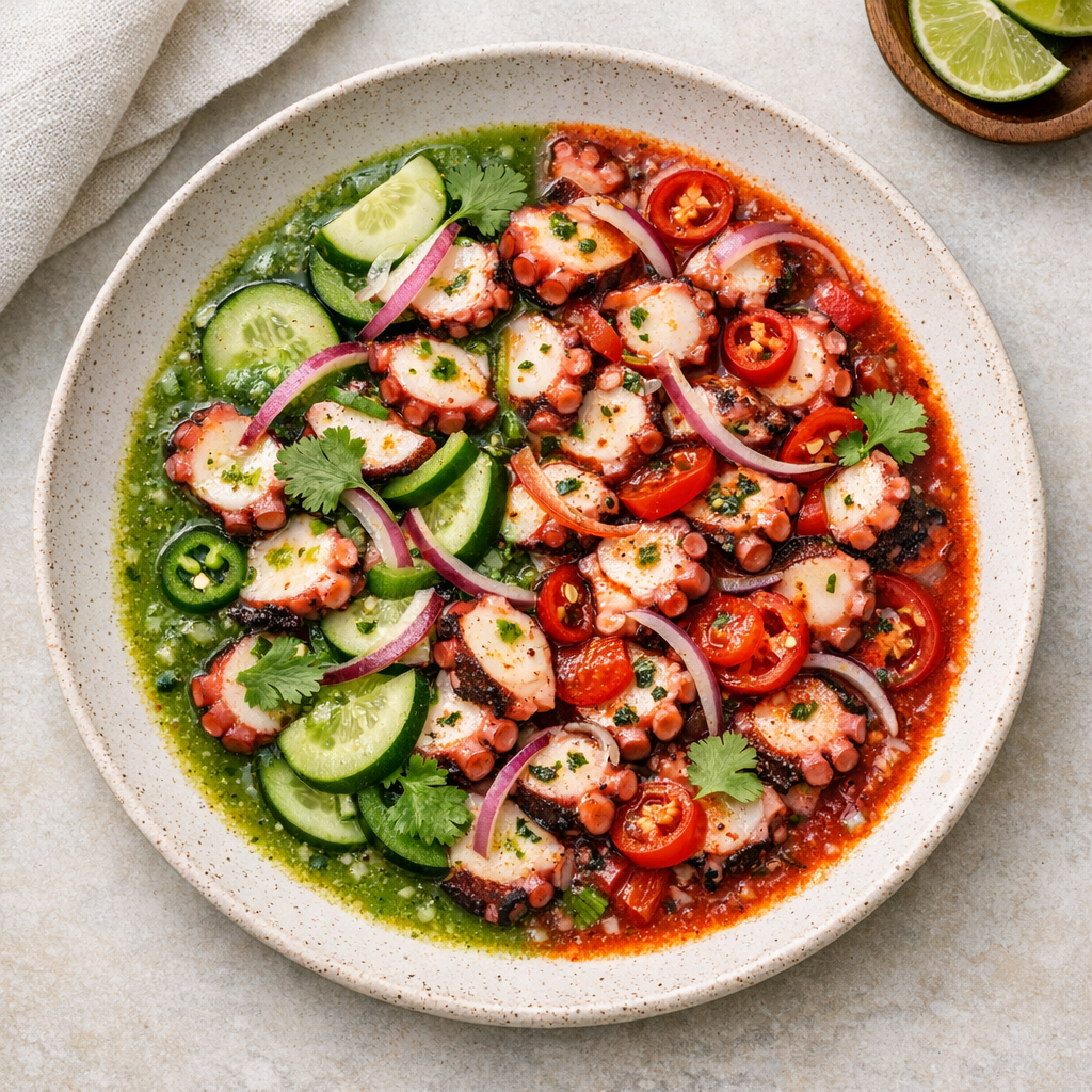 Aguachile verde o rojo de pulpo